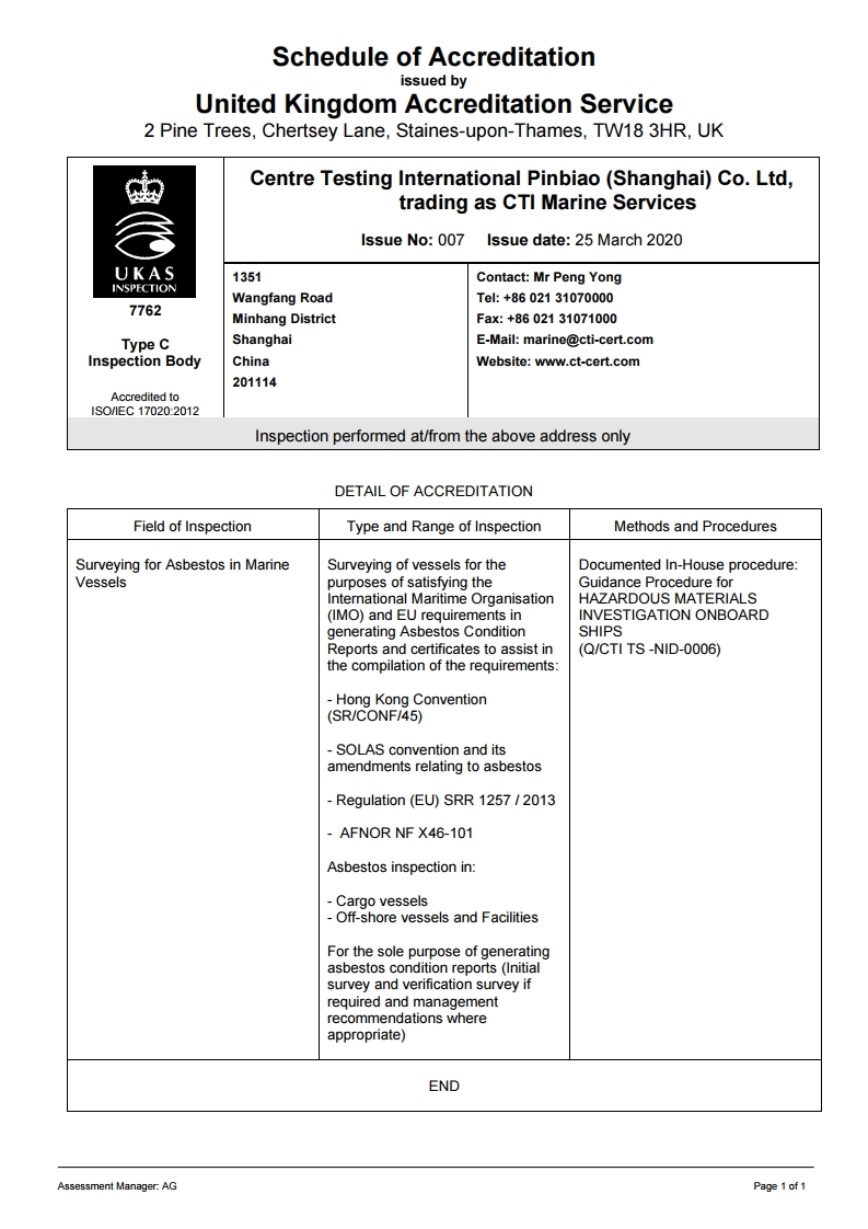 CTI-Maritec - Schedule of Accreditation from UKAS